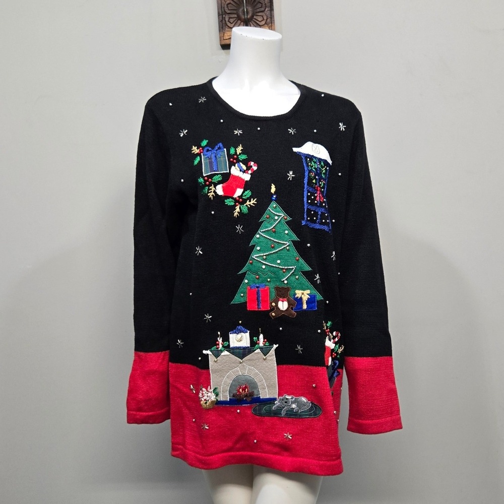 Vintage Ugly Christmas Sweater Small 3D Embellished Applique Longline Statement